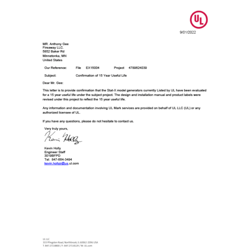 Fireaway Useful Life Confirmation Letter